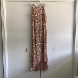 Adriana Papell High Low Sequin Beaded Gown